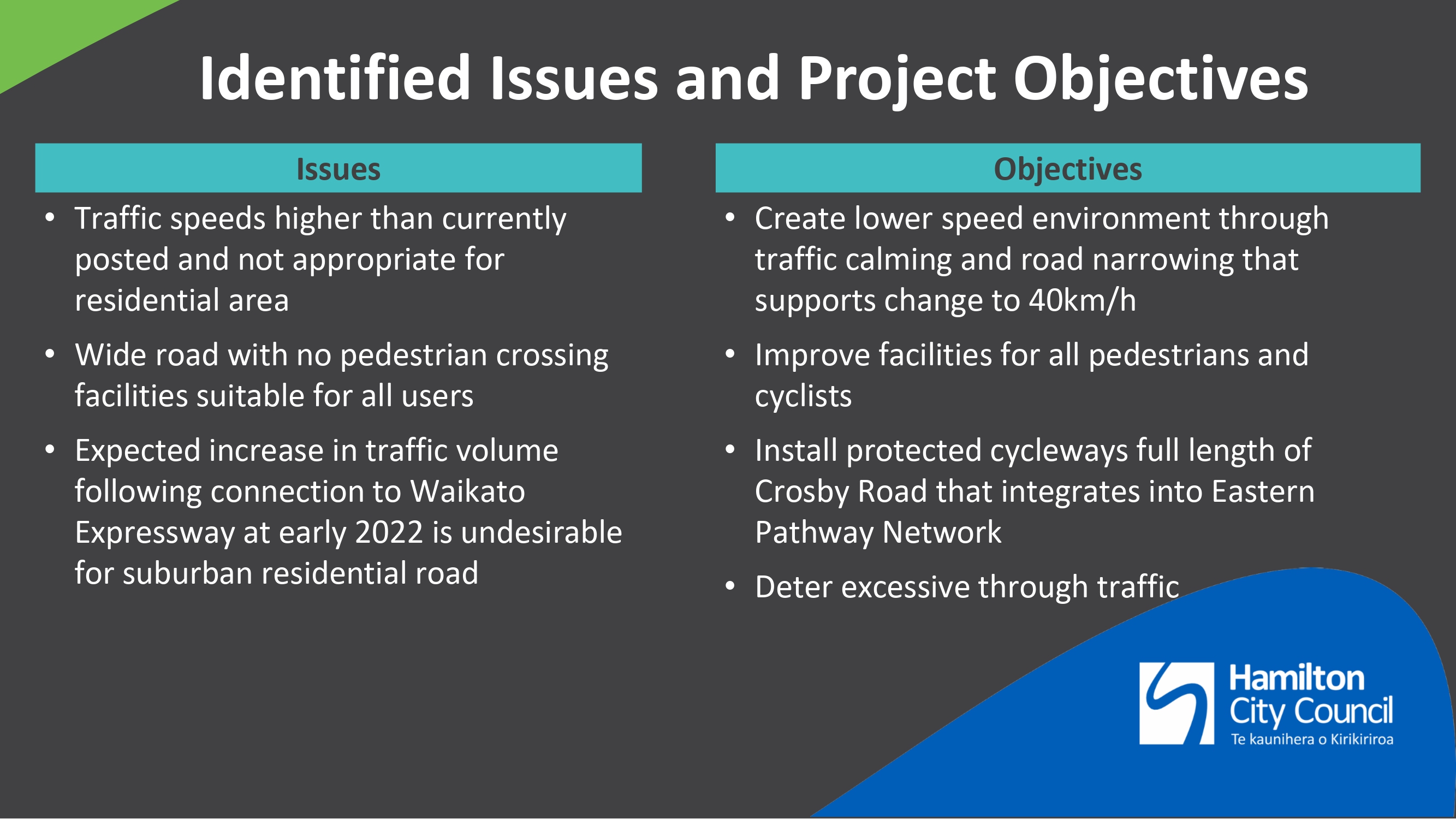 Identified issues and project objectives